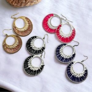 Bundle of 4 Avenue threaded Bohemian-style hoop earrings